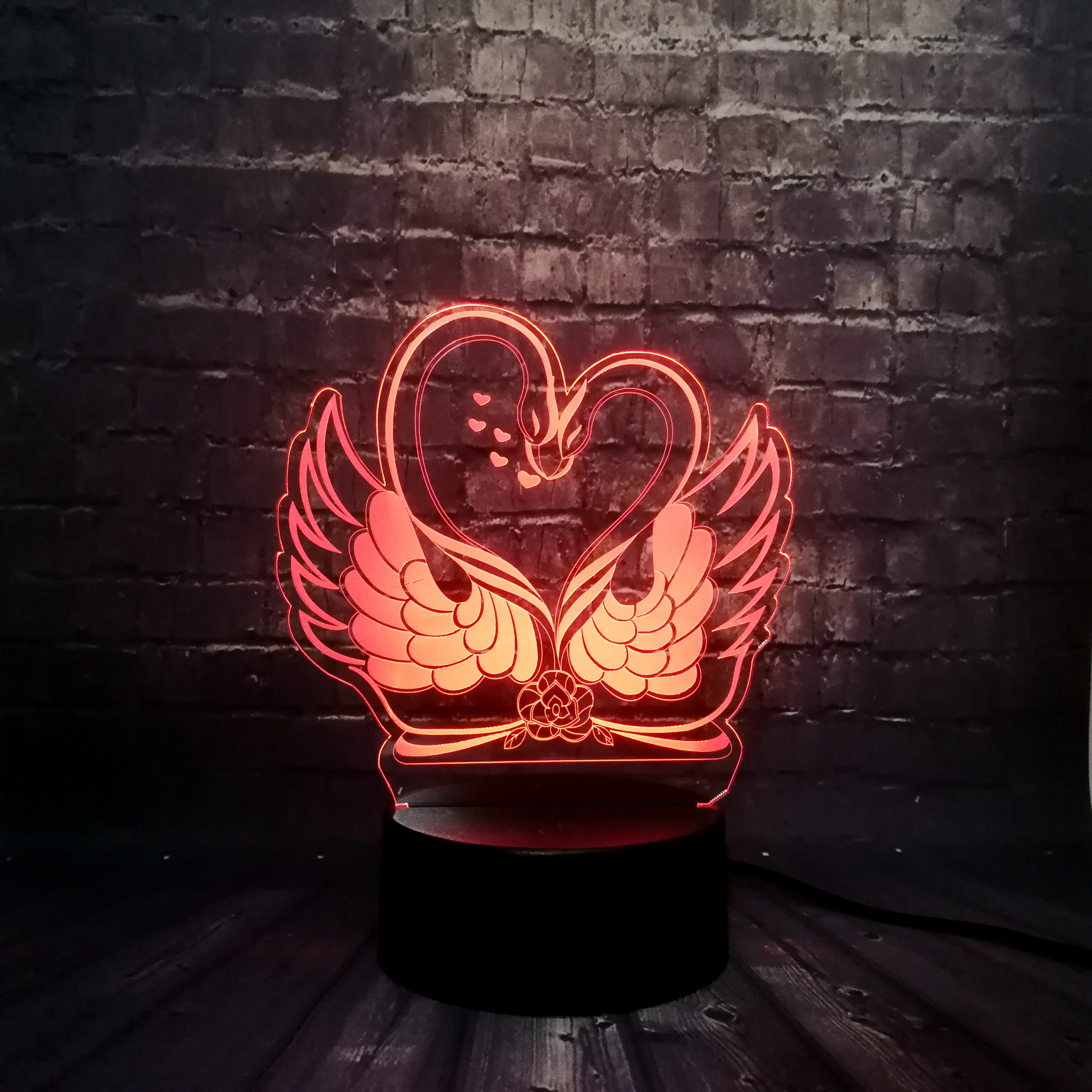 Новая романтичная Светодиодная лампа с двойным лебедем 3D USB для любителей Kiss Style