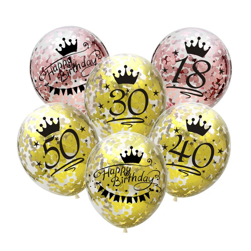 День рождения шары 5 шт надувные с конфетти 12 дюймов латексные Globos 18 21 30 40 50 60