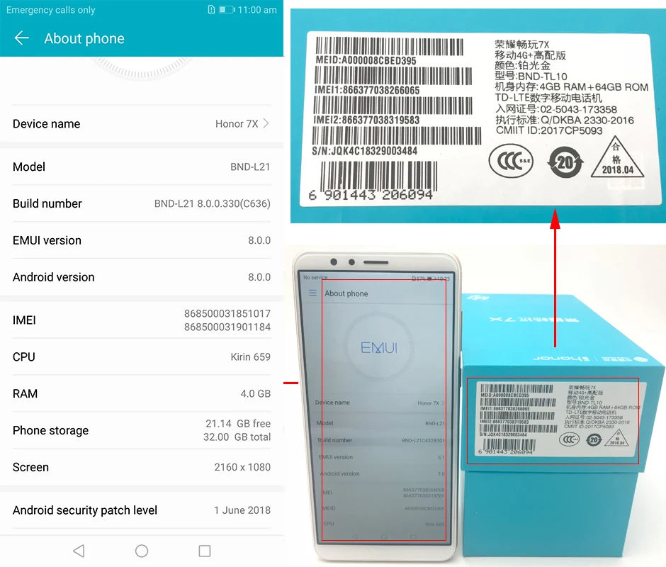 Глобальная прошивка Honor 7X смартфон 5,9" полный экран 2160*1080P Восьмиядерный 2,4 ГГц двойная камера заднего вида 16 МП отпечаток пальца
