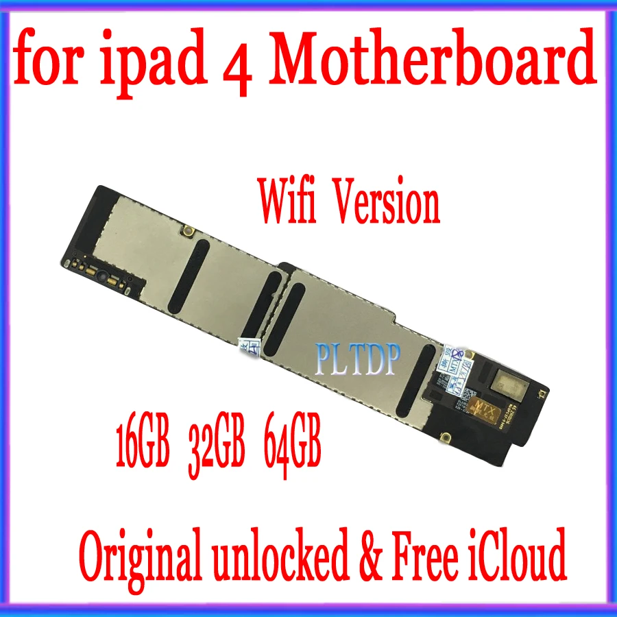 Wifi версия для ipad 4 материнская плата с Бесплатный iCloud, оригинальная разблокированная для ipad 4 материнская плата с системой IOS, 16 ГБ/32 ГБ/64 ГБ