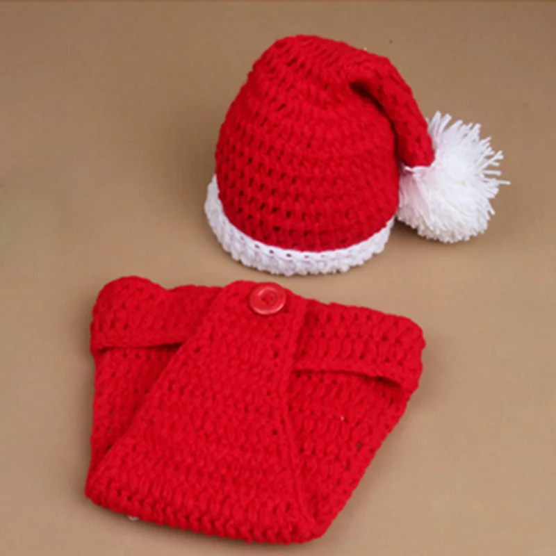 

Red Christmas Newborn Photography Props Handmade Baby Boy Hat Photo Props Accessories Kids Hats Baby Crochet Christmas Hat