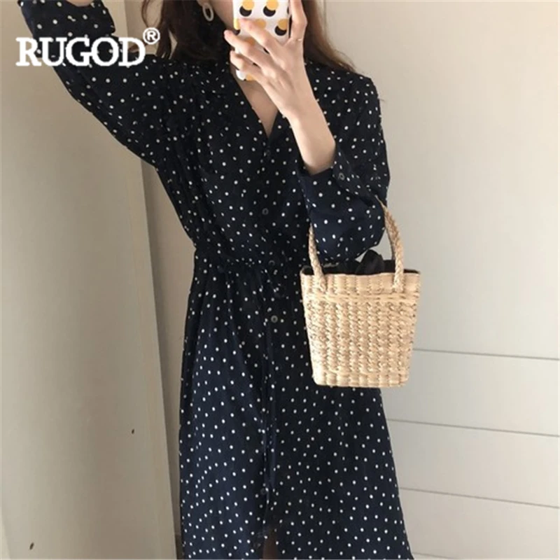 Женское винтажное платье в горошек RUGOD модное ТРАПЕЦИЕВИДНОЕ ПЛАТЬЕ до щиколотки