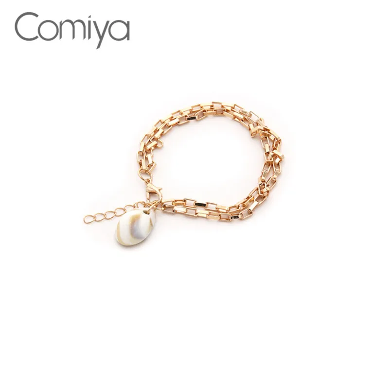 Браслеты Comiya золотого цвета для женщин, Pulseira Feminina, подвеска в виде ракушки, цинковый сплав, простой Индивидуальный Женский браслет, бижутерия