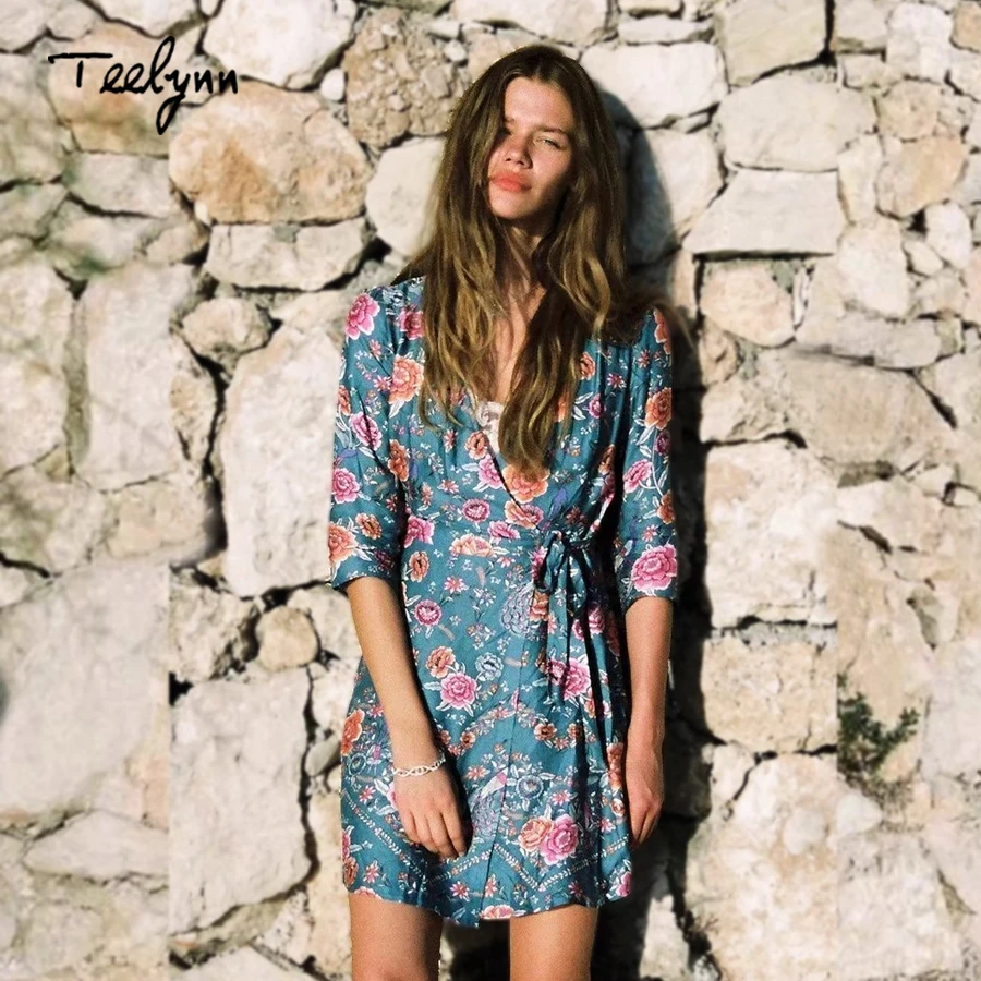 TEELYNN мини накидка платье футболка с коротким рукавом v образным вырезом короткие