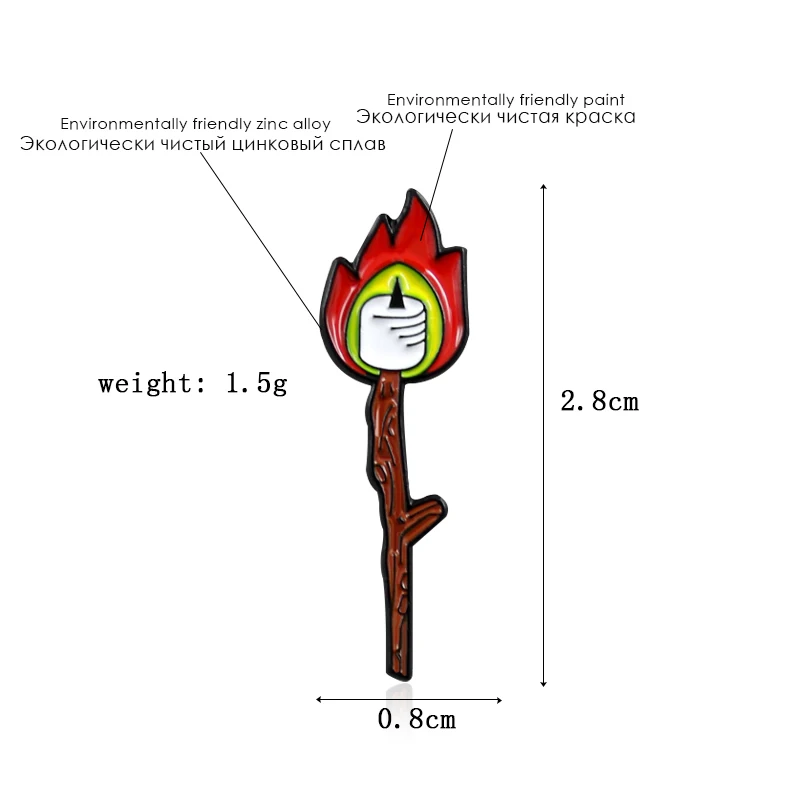 Matchstick металлическая брошь с эмалью милый мультфильм факел пламя значок булавка