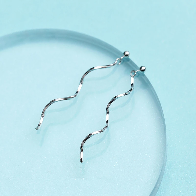 

Simple Design 925 Sterling Silver Wave Shape Drop Earrings For Party And Wedding Best Gift For Love Temperament Jewelry