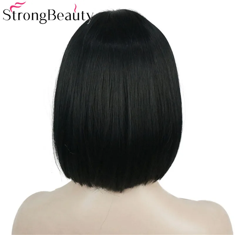 StrongBeauty 10 дюймов Леди Черный боб парики синтетический короткий прямой парик для косплея для женщин - Цвет: 1