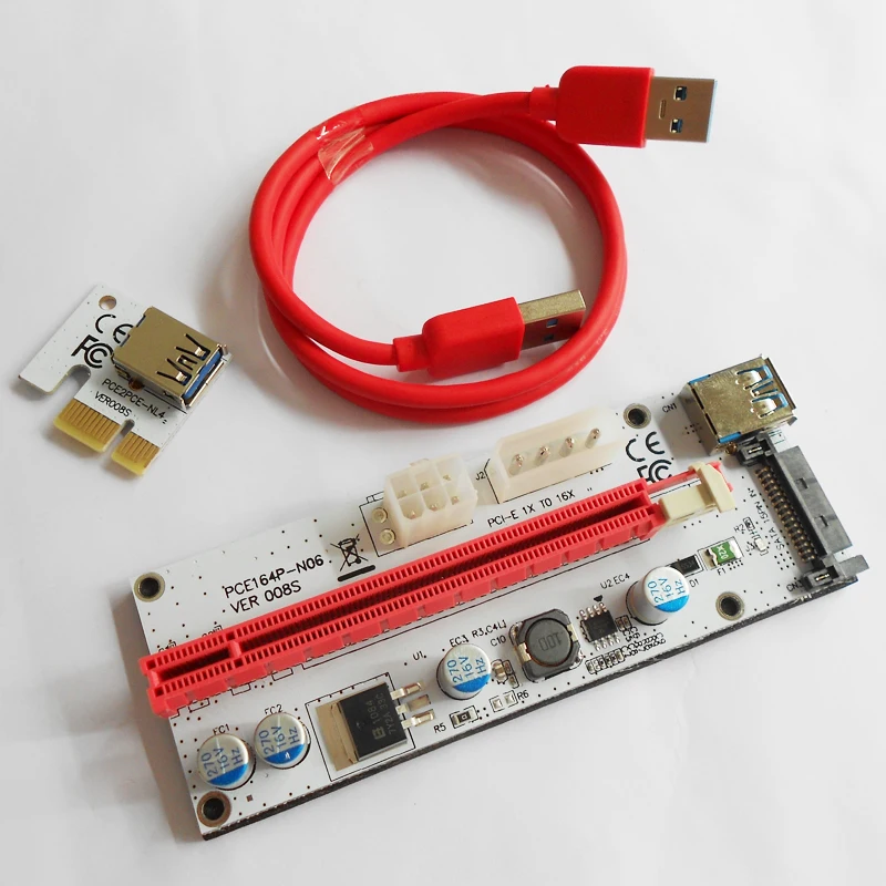 100 шт./лот VER008S 008 PCI Express PCIE E Райзер карта 008s адаптер Molex 4pin SATA 6PIN 1x до 16x светодиодный