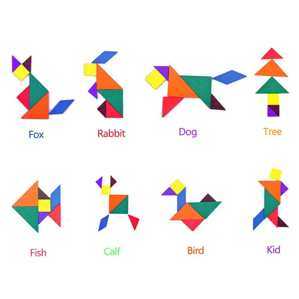 Деревянный пазл Vitoki Tangram 7 шт. цветная квадратная головоломка IQ умная забавная