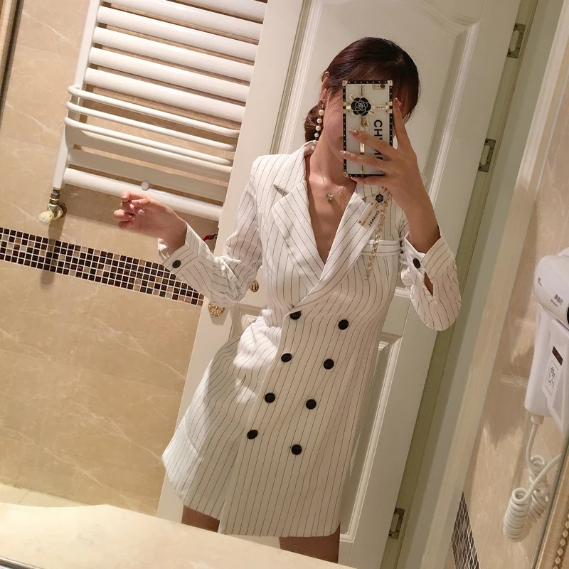 RUGOD 2018 New Design Office Lady Wearing Blazer Dress for Women Double Breasted Long Sleeve Jacket Vestidos Mujer | Женская одежда