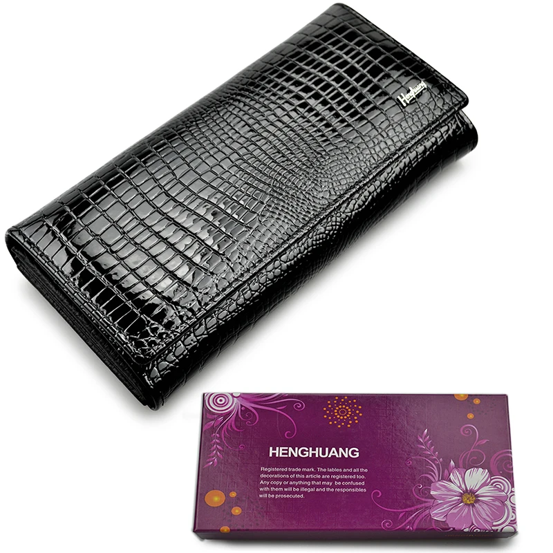 wallet box black HH для женщин женские кошельки и кошельки Элитный бренд аллигатора длинные пояса из натуральной кожи дамы клатч портмоне женский крокодил - Цвет: wallet box black