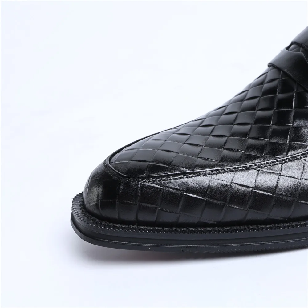 Тканые дизайнерские черные/коричневые Лоферы ручной работы; Мужские модельные туфли; свадебные туфли из натуральной кожи; обувь для выпускного бала для мальчиков