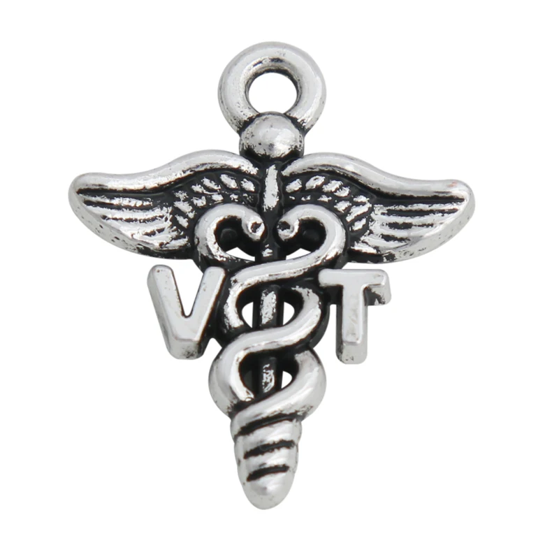 

RAINXTAR Fashion Alloy Vintage Medical Caduceus VT Charms 19*23mm 50pcs AAC1582