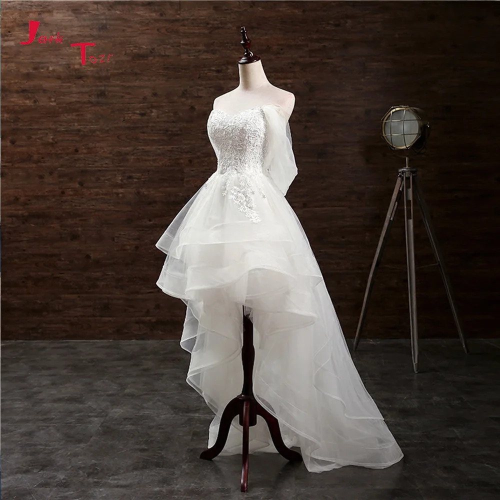 Jark Tozr маленькие белые платья на заказ Vestido De Casamento с аппликацией высокое низкое