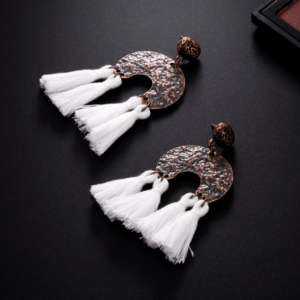 FAMSHIN Bohemian Handmade Tassel Earrings for Women Vintage Round Long Drop Wedding Party Bridal Fringed Jewelry Gift | Украшения и
