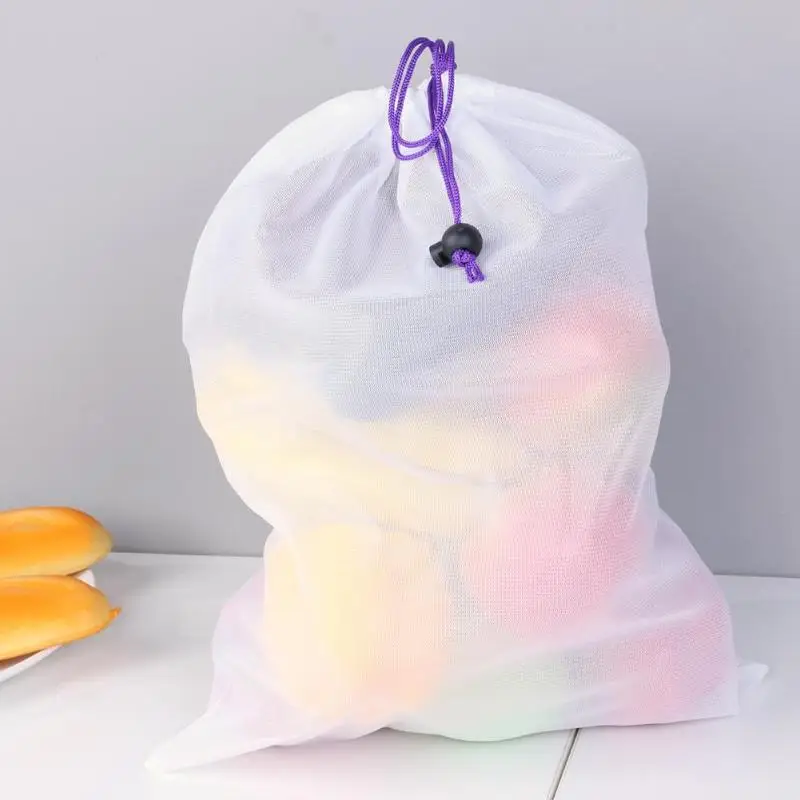 Многоразовые сетчатые сумки, моющиеся мешки для хранения продуктов, для хранения фруктов, овощей, игрушек, органайзер, сумка для хранения, 3 размера