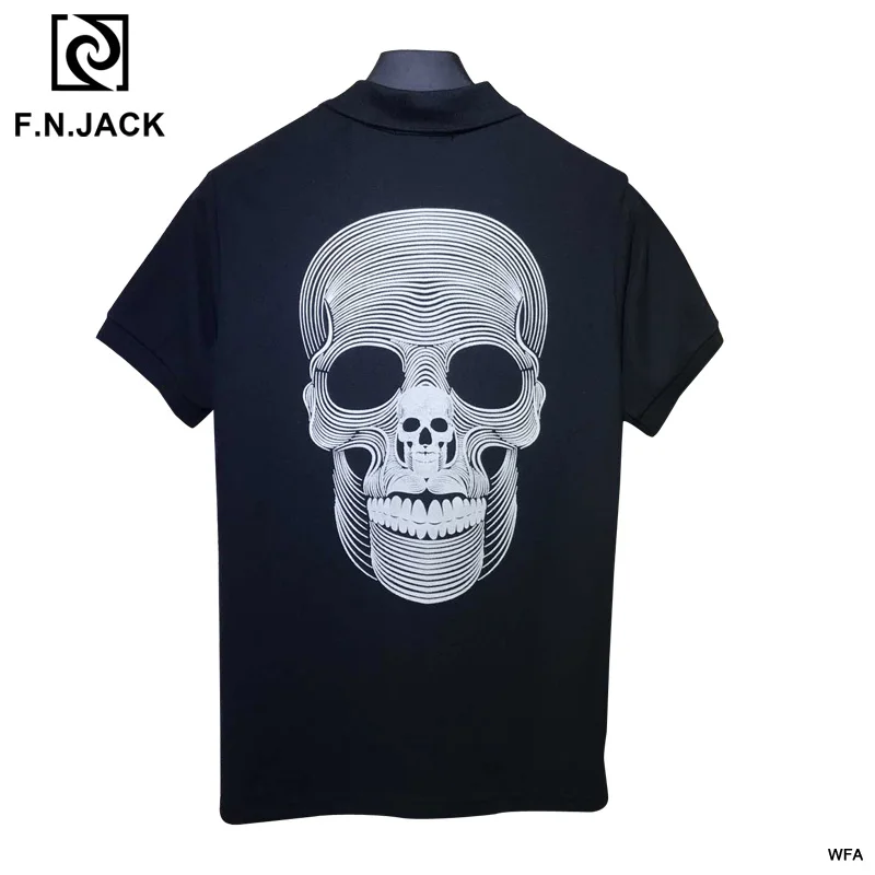 F. N. JACK, Новое поступление, мужская рубашка поло с коротким рукавом, модные рубашки, повседневный мужской топ, рубашка поло с крутым черепом