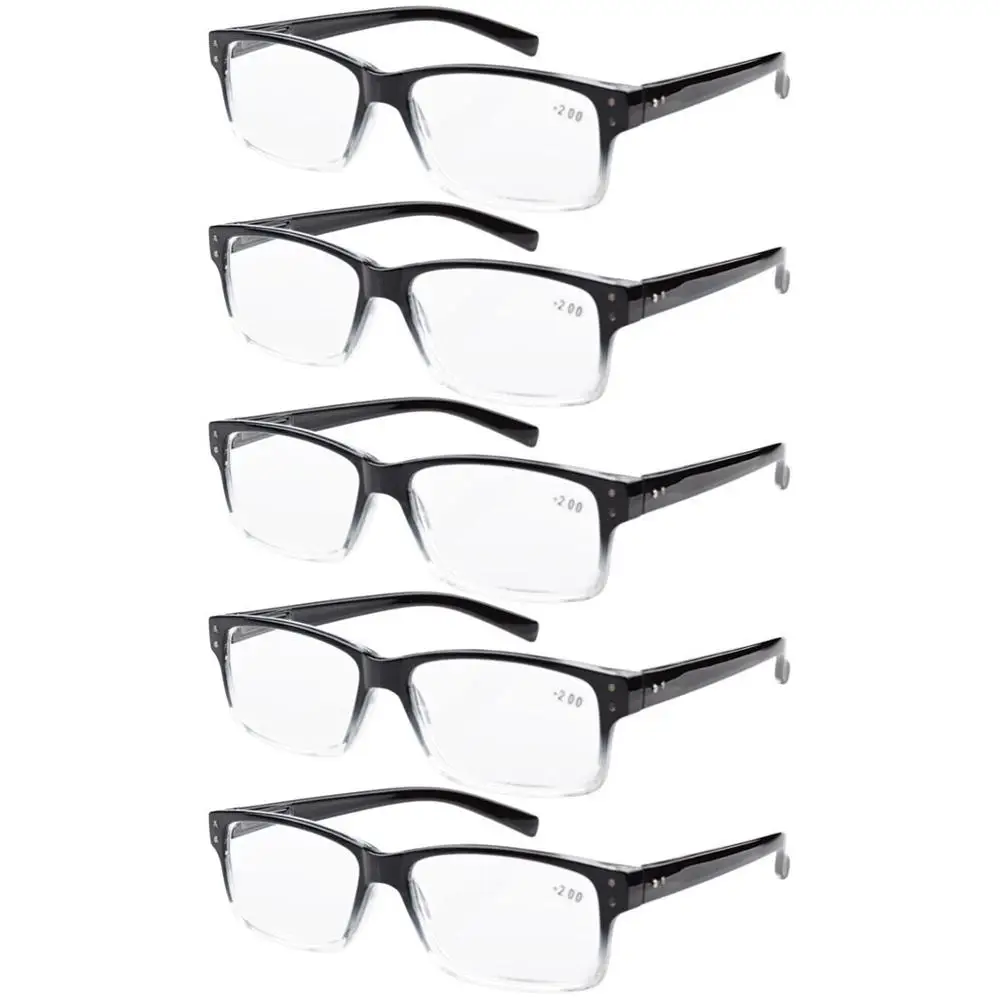 5 pcs Black Clear R032 окуляр 5-pack пружинные петли винтажные очки для чтения мужские включает в себя солнечные считыватели+ 0,00-+ 4,00 - Цвет оправы: 5 pcs Black Clear