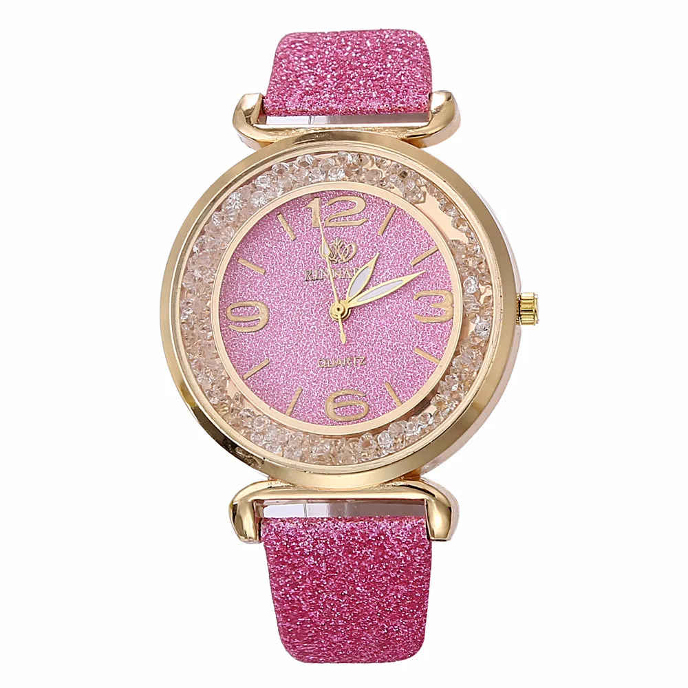 Pink Женские часы, Топ бренд, модные, высокое качество, стразы, золото, кожа, Reloj Mujer, повседневные, Zegarek Damski - Цвет: Pink