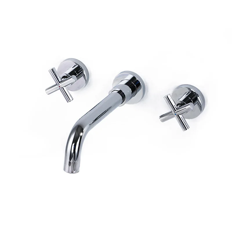 Chrome plated Матовый черный и хромированный двойные ручки смеситель для раковины настенный латунный Смеситель для ванной комнаты водопроводная посуда вращающийся на 360 градусов - Цвет: Chrome plated