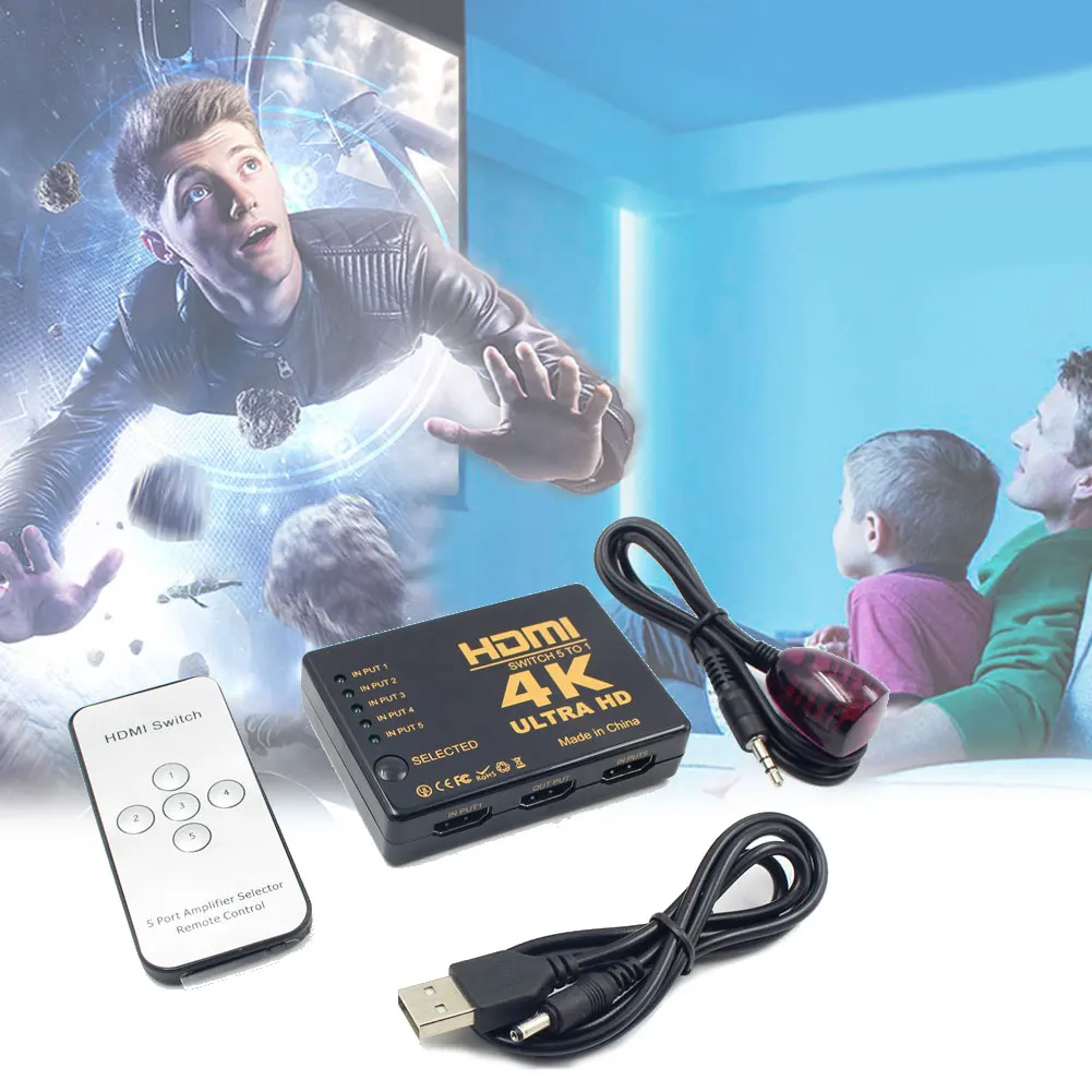 4K * 2K HDMI коммутатор Slector Splitter Hub 5 в 1 Out с пультом дистанционного управления для HDTV