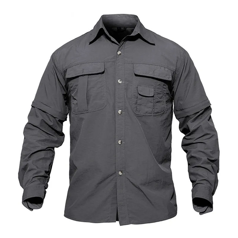 

Autumn Spring Casual Cargo Shirts Mens Army Military Tactical Shirt Quick Drying Shirt Bomber Detachable Working Clothes