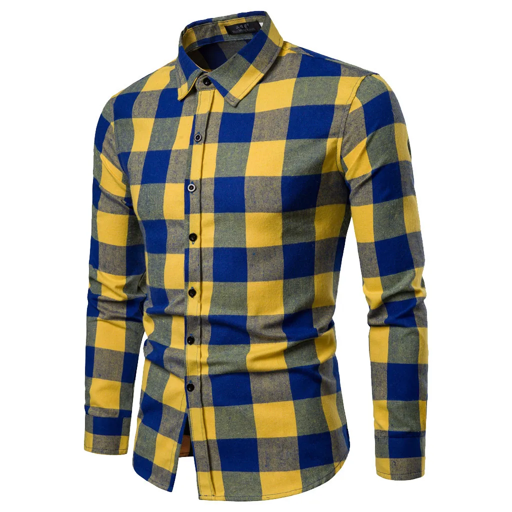 Yellow Клетчатая рубашка, мужские рубашки, новинка, летняя, осенняя, модная, Chemise Homme, мужские клетчатые рубашки, рубашка с коротким рукавом, Мужская блузка, camicia - Цвет: Yellow