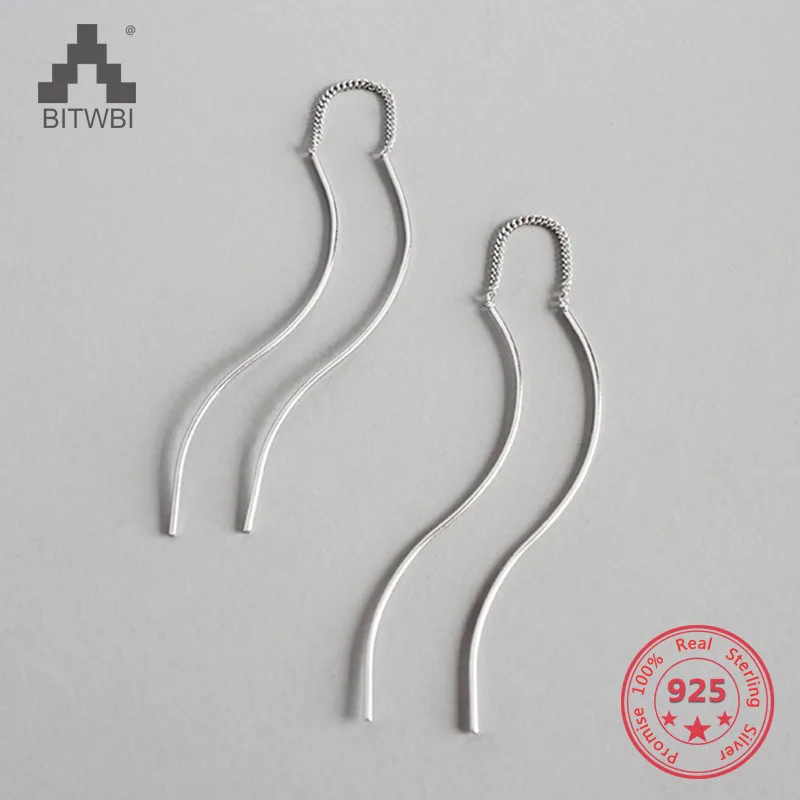 

S925 sterling silver handmade personality CHIC S shape long lines earrings
