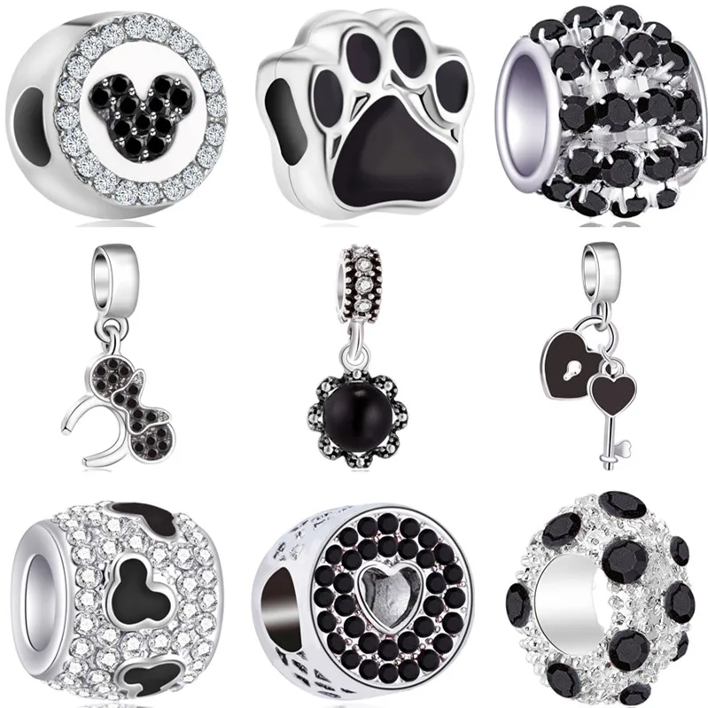 Черный стиль Кристалл пчела лук панда Тай Чи сердце бусины Микки Минни Fit Pandora