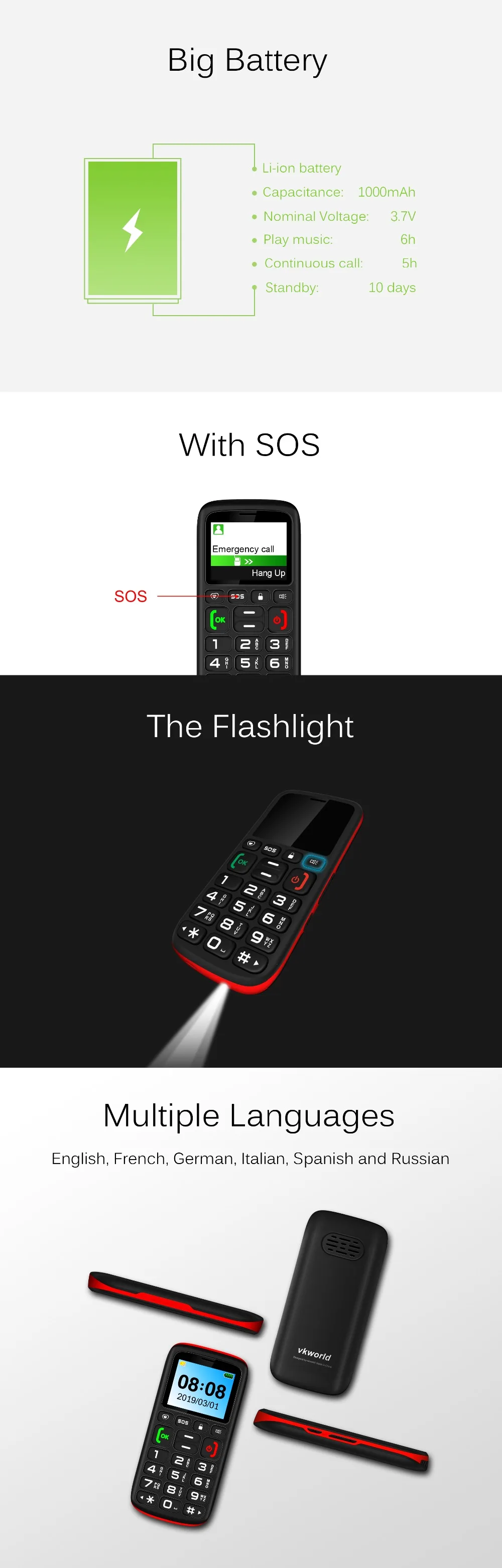 VKworld Z3 старший телефон 1,77 дюйма 1000 mAh Батарея фонарик SOS FM русский Английская литература клавиатура Dual SIM 2G мобильный телефон