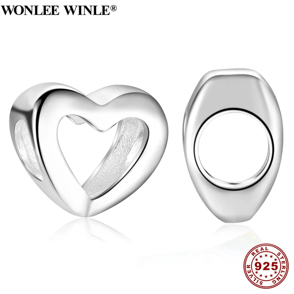 Wonlee Winle 100% стерлингового серебра 925 ажурные бусины сердца подходят оригинальный