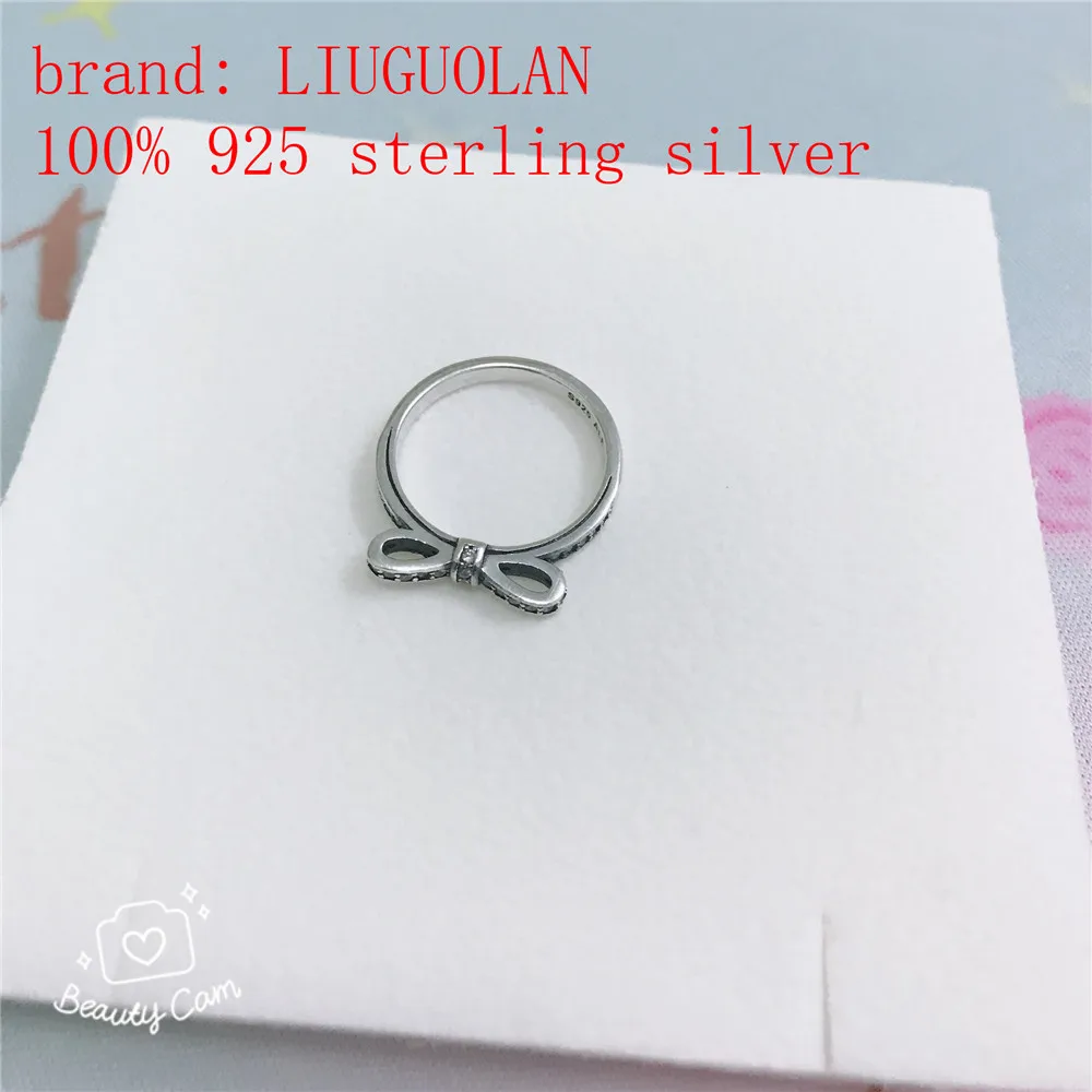 LIUGUOLAN 100% 925 sterling silver rings butterfly bow decoration charms beads ring fashion women DIY jewelry with clear cz | Украшения и