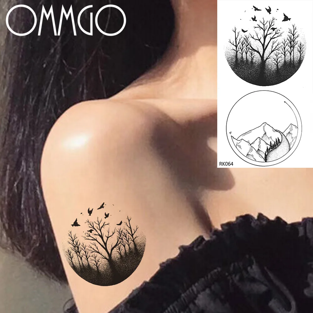 Геометрическая круглая пикантная Временная тату наклейка OMMGO с лесом черные