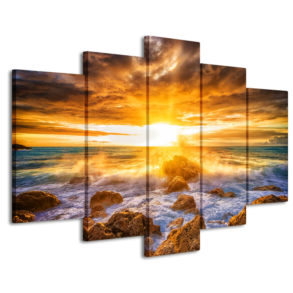 5 Pieces Modern Wall Art Canvas Unframed Modular Sunrise Panel Print Painting Decorative Sunset Seascape Picture Home Decor | Дом и сад