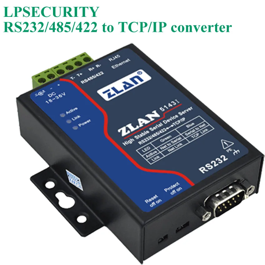 LPSECURITY ZLAN5143I RS232/RS485/RS422 к TCP/IP ethernet конвертер изоляция 256 многохост шлюз Mobdus сервер