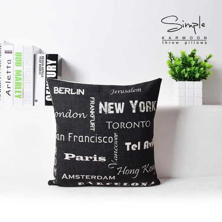 Париж наволочка Творческий черно-белыми буквами Торонто Нью-Йорк Подушка Чехол