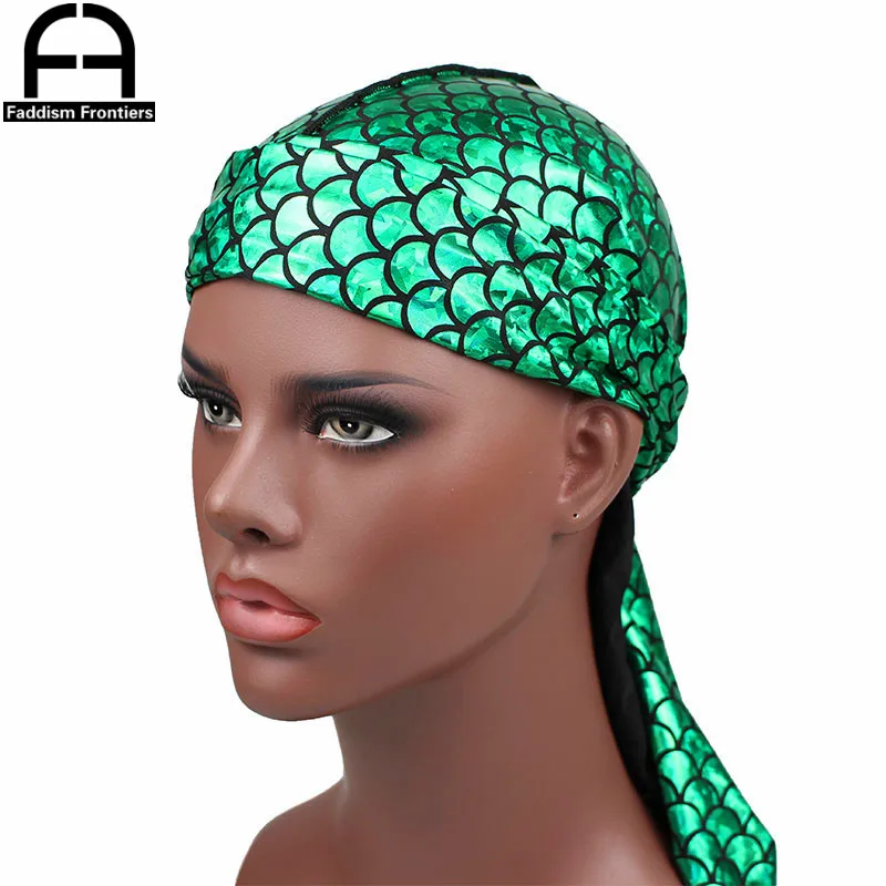 Новинка, мужские блестящие банданы Durags, цветные мужские шелковистые тюрбан DuRag, повязка на голову, волнистые шапки, головные уборы, аксессуары для волос Du Rag