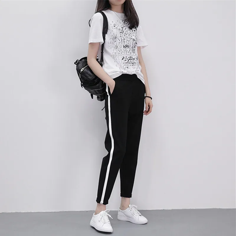 Модные женские туфли Side Striped Дамские шаровары женский черный Повседневное Штаны