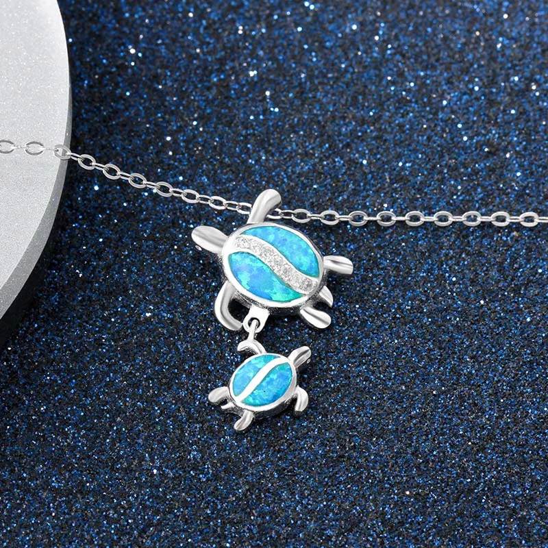 ANGG Geniune 925 Sterling Silver Blue Opal Stone Vintage Pendants Jewelry Trendy Tortoise For Women &amp Parent-child | Украшения и
