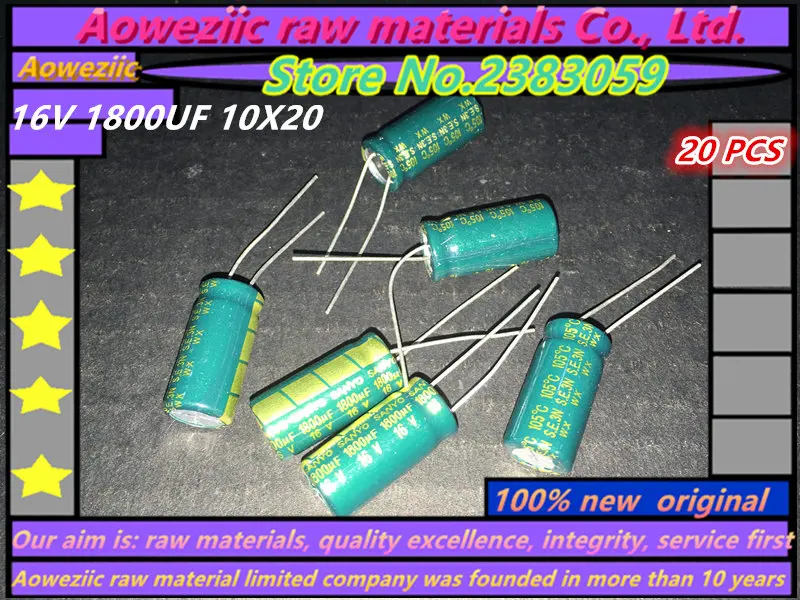

Aoweziic 20 PCS 16V 1800UF 10X20 high frequency low resistance electrolytic capacitor 1800UF 16V 10*20