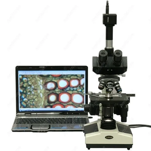 Relógio da Câmera Biológico + 3mp Microscópio Composto Amscope Médico T390a-3m Clínica Veterinária — 40x-1600x