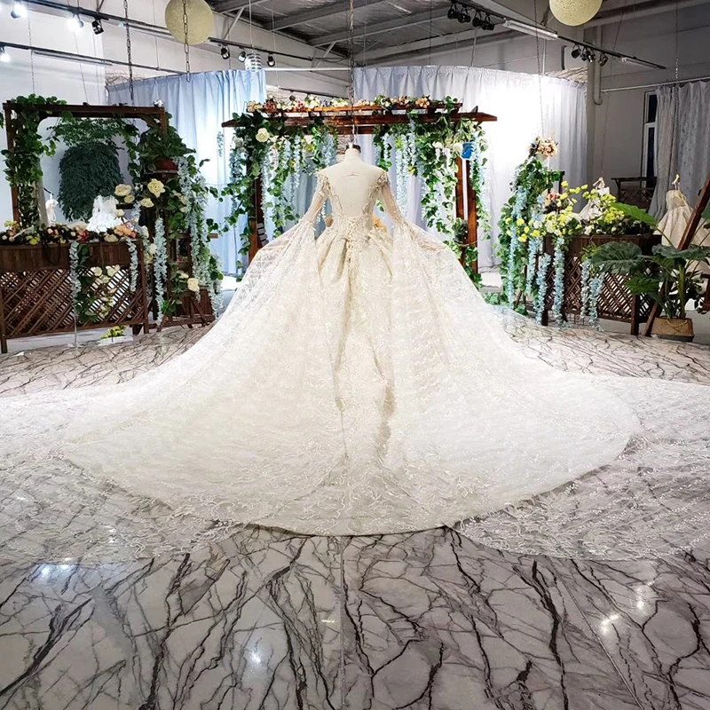 HTL511 plus size wedding dress with sleeves shawl o-neck ball gown lace bride gown real price vestido de noiva manga longa
