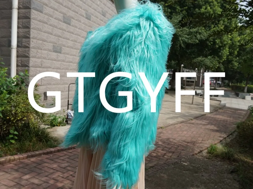 GTGYFF woman shaggy fluffy long sleeve fake faux fur jacket coat women warm garment mint green S-XXXL women's artificial coats