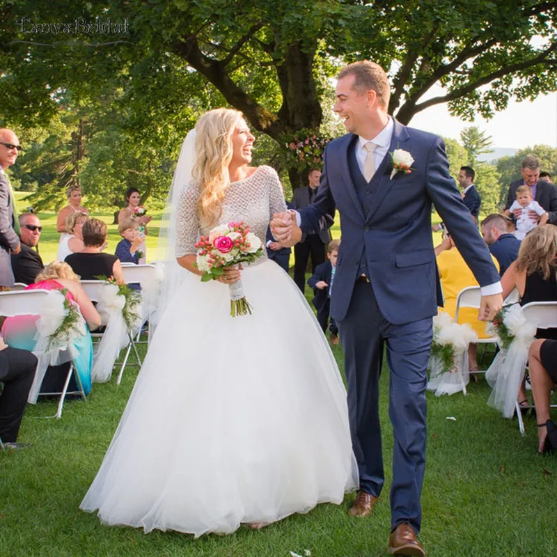 Блестящие Свадебные платья из тюля с рукавом до локтя шикарные свадебные в стиле