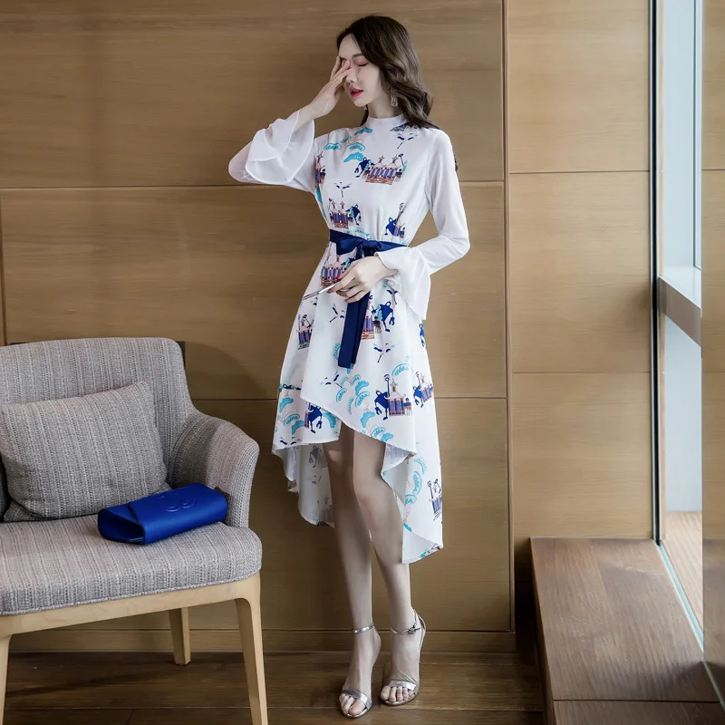 Женское асимметричное платье с рукавами фонариками в Корейском стиле Harajuku