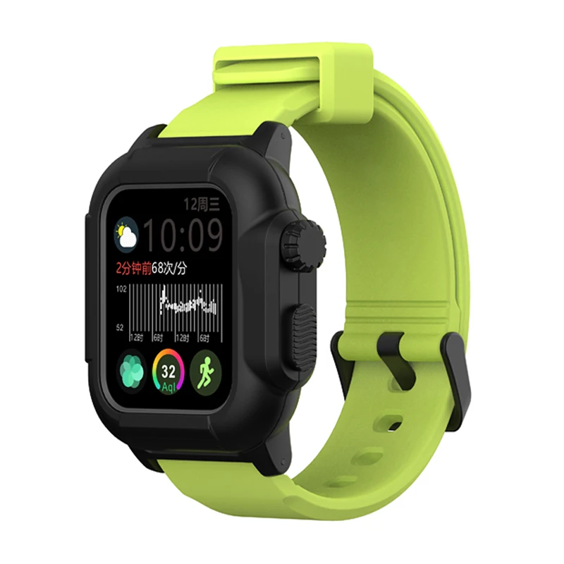 Водонепроницаемый спортивный чехол-накладка для Apple Watch, чехол, серия 4, 3, 2, силиконовый ремешок 44 мм, 42 мм, 40 мм, ударопрочный чехол - Цвет ремешка: black green
