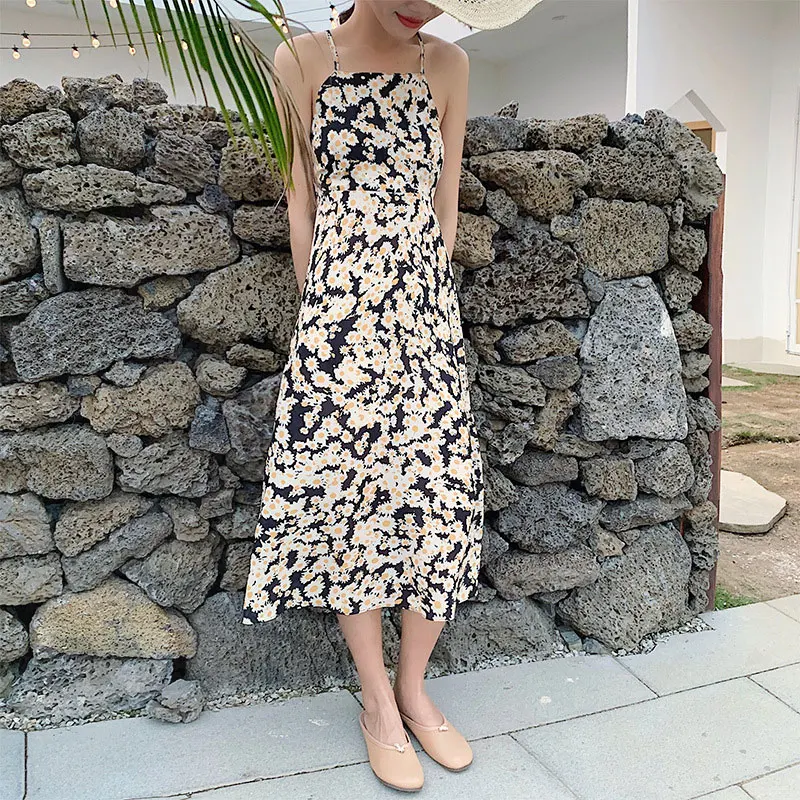 2019 Summer Women Sunflower Boho Chic Holiday Beach Dress Ladies Slip Backless Dresses | Женская одежда