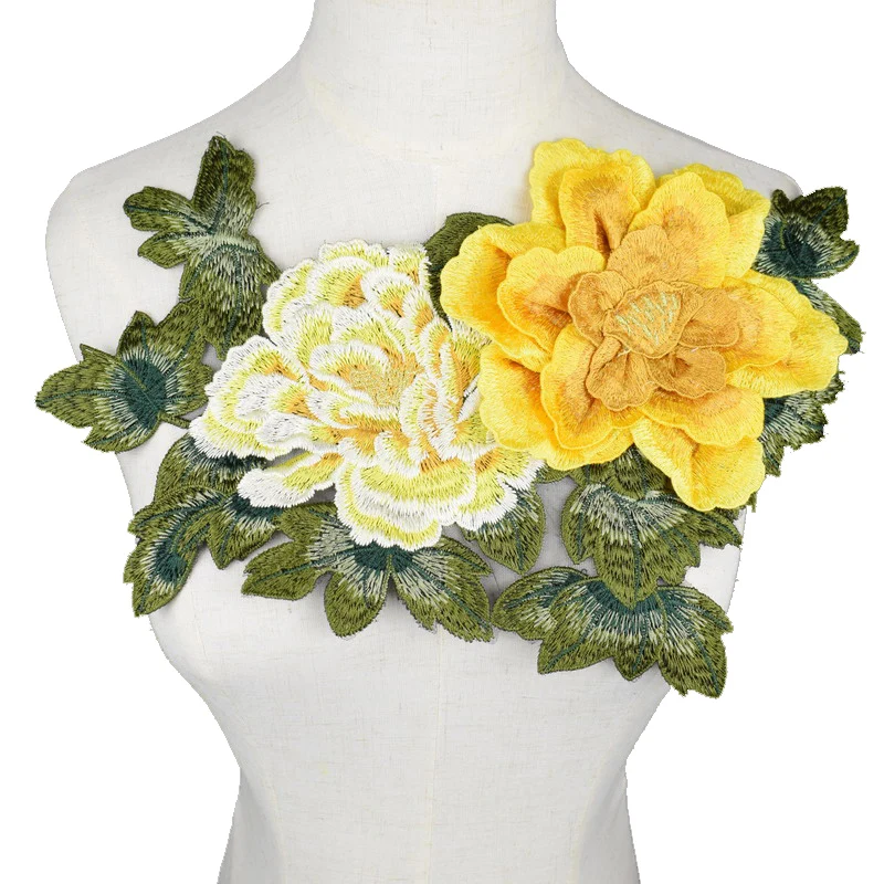 

1pcs big rose flower Sew on patches for clothing Embroidered garment applique embroidery patch clothes cheongsam DIY Accessory