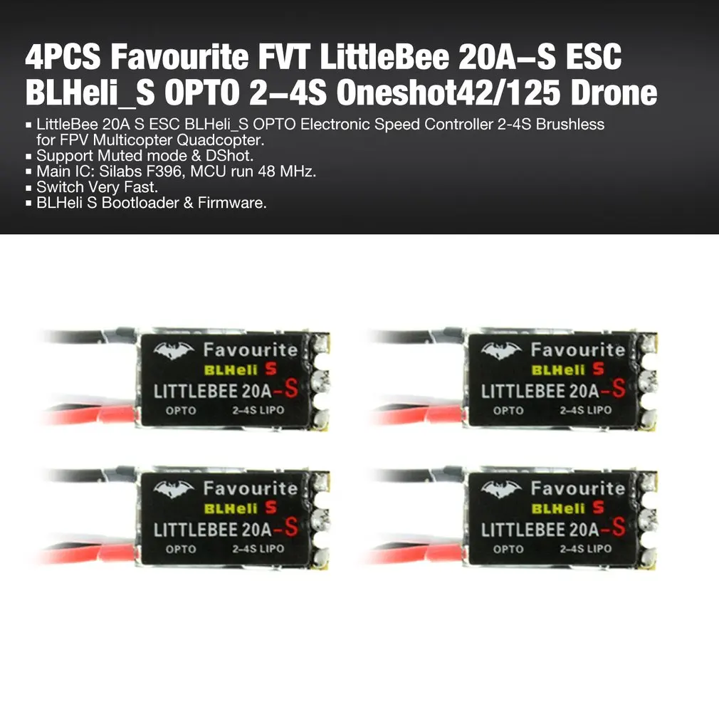 4 шт. FVT LittleBee 20A-S 30A-S ESC BLHeli_S OPTO 2-6S Mulitshot Oneshot42/125 электронный регулятор скорости для радиоуправляемого дрона