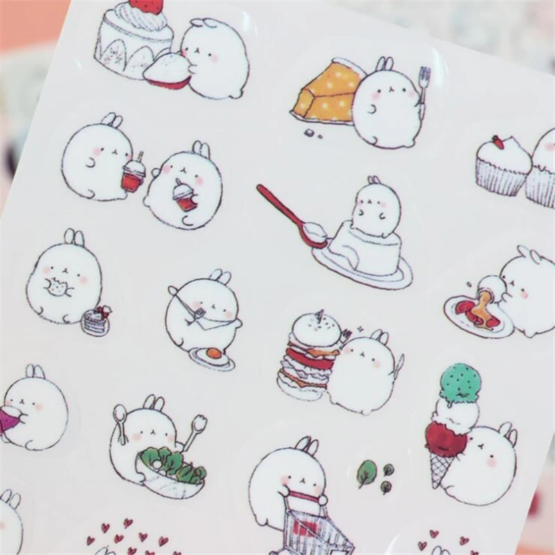 Наклейки кроликов DIY милые тупые толстые 6 шт./компл. творческие канцелярские